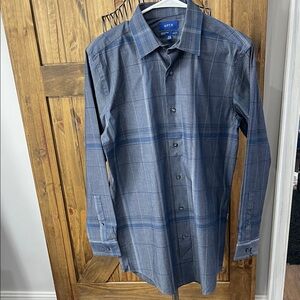 Apt. 9 Men's Premier Flex Navy Checkered Dress Shirt Slim Fit 15 1/2 32/33